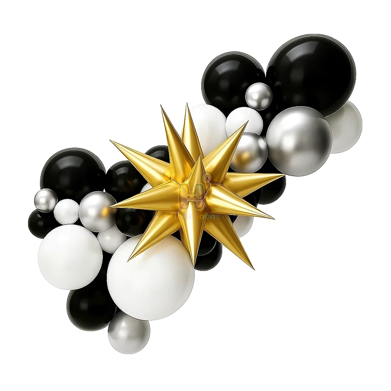 6 FT,Black,White,Silver Balloon Garland Kit With Gold Unassembled Bursting Star