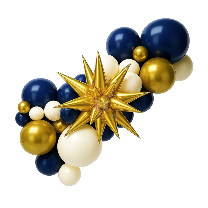 6 FT,Night Blue,White,Silver Balloon Garland Kit With Gold Unassembled Bursting Star
