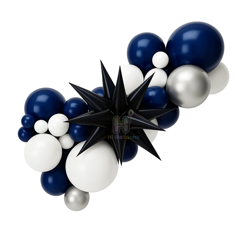 6 FT,Night Blue,White,Silver Balloon Garland Kit With Black Unassembled Bursting Star