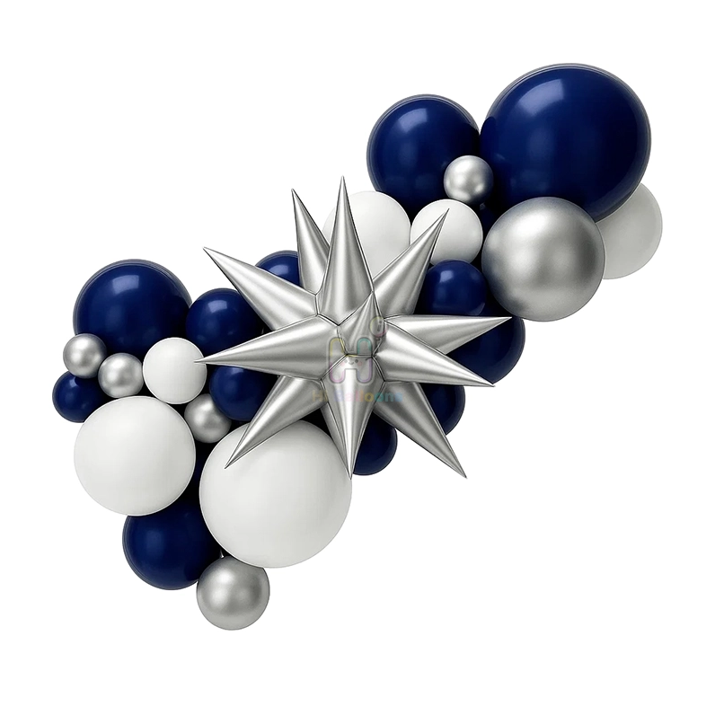 6 FT,Night Blue,White,Silver Balloon Garland Kit With Silver Unassembled Bursting Star