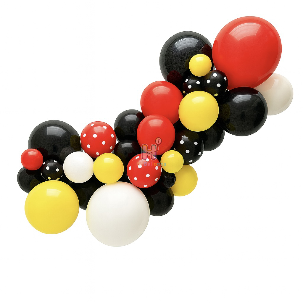 6 FT, Black,Red,White,Yellow,Polka Dot Printed,Latex Balloon Garland Kit for Kids' Birthday Party