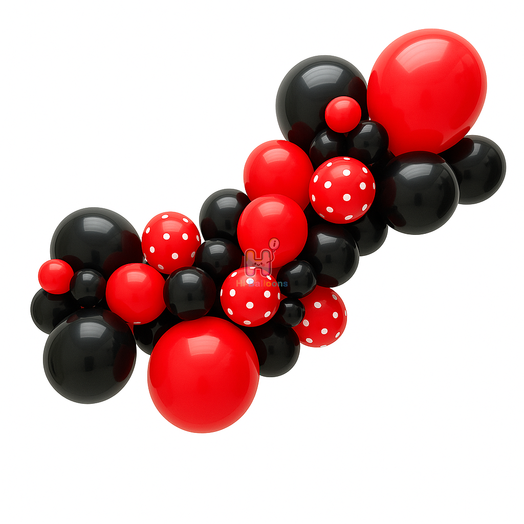 6 FT, Black,Red,Polka Dot Printed,Latex Balloon Garland Kit for Kids' Birthday Party