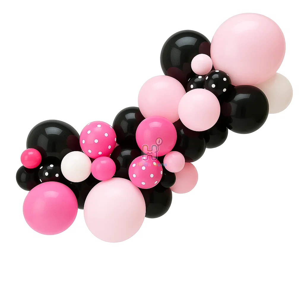 6 FT, Black,White,Pink,Polka Dot Printed,Latex Balloon Garland Kit for Kids' Birthday Party