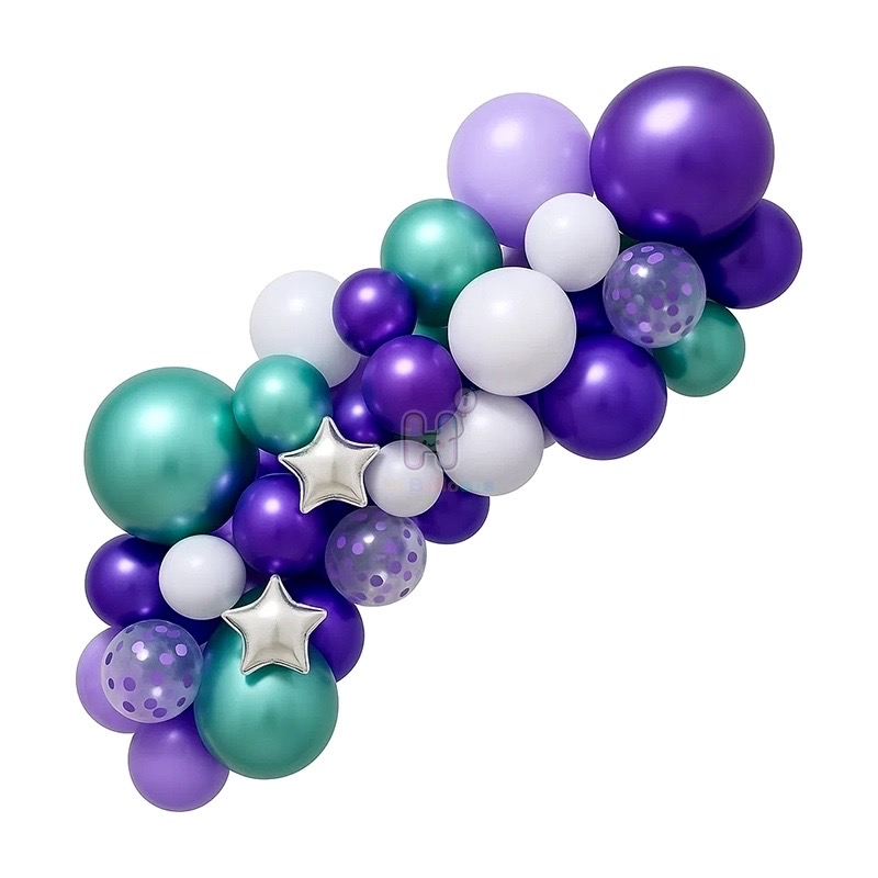 6 FT, Purple and Green，Mermaid Latex Balloon Garland Kit