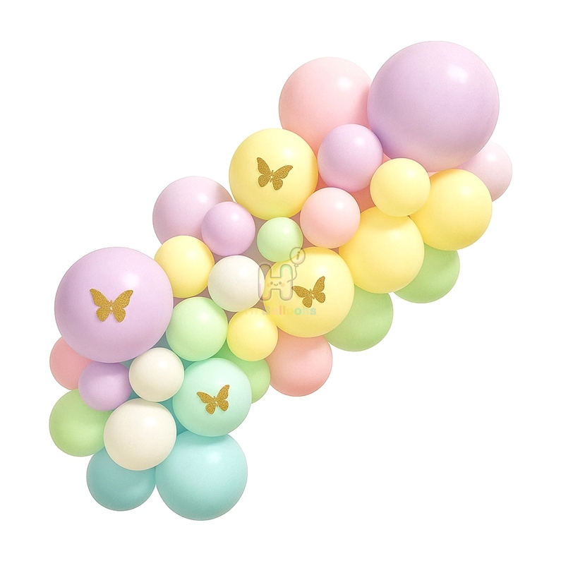 6 FT, Colorful Pastel Balloon Garland Kit With 3D Butterfly Stickers