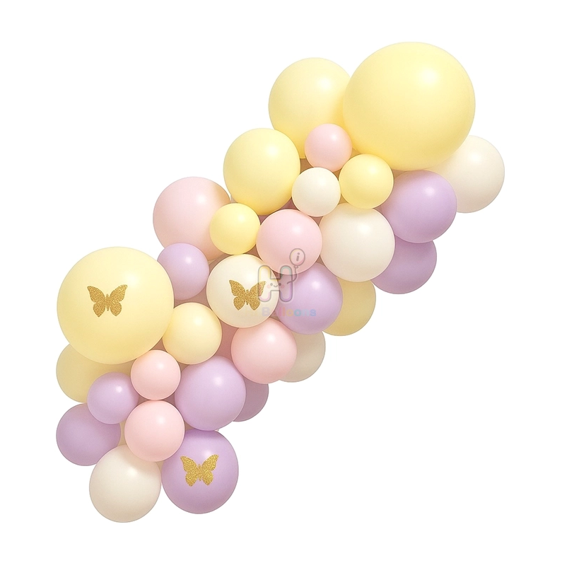 6 FT, Pastel Yellow,Baby Pink,Pastel Purple, Colorful Pastel Balloon Garland Kit With 3D Butterfly Stickers