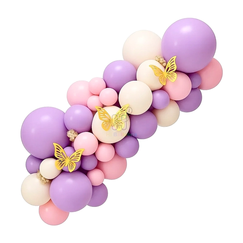 6 FT, Purple,Baby Pink,White, Balloon Garland Kit With 3D Butterfly Stickers