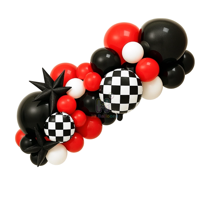 6 FT,Black,White,Red, Racing Theme Balloon Garland Kit With Checkered Foil Balloons