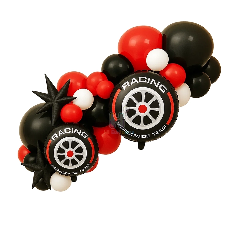 6 FT,Black,White,Red, Racing Theme Balloon Garland Kit With Tires Foil Balloon