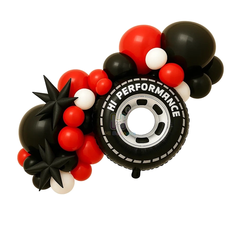 6 FT,Black,White,Red, Racing Theme Balloon Garland Kit With A Tire Foil Balloon