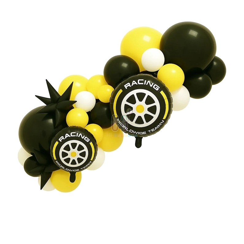 6 FT,Black,White,Yellow, Racing Theme Balloon Garland Kit With Tires Foil Balloon