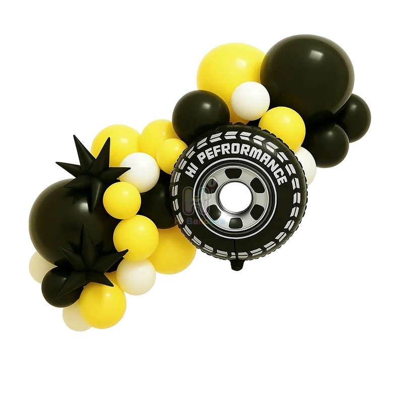 6 FT,Black,White,Yellow, Racing Theme Balloon Garland Kit With A Tire Foil Balloon