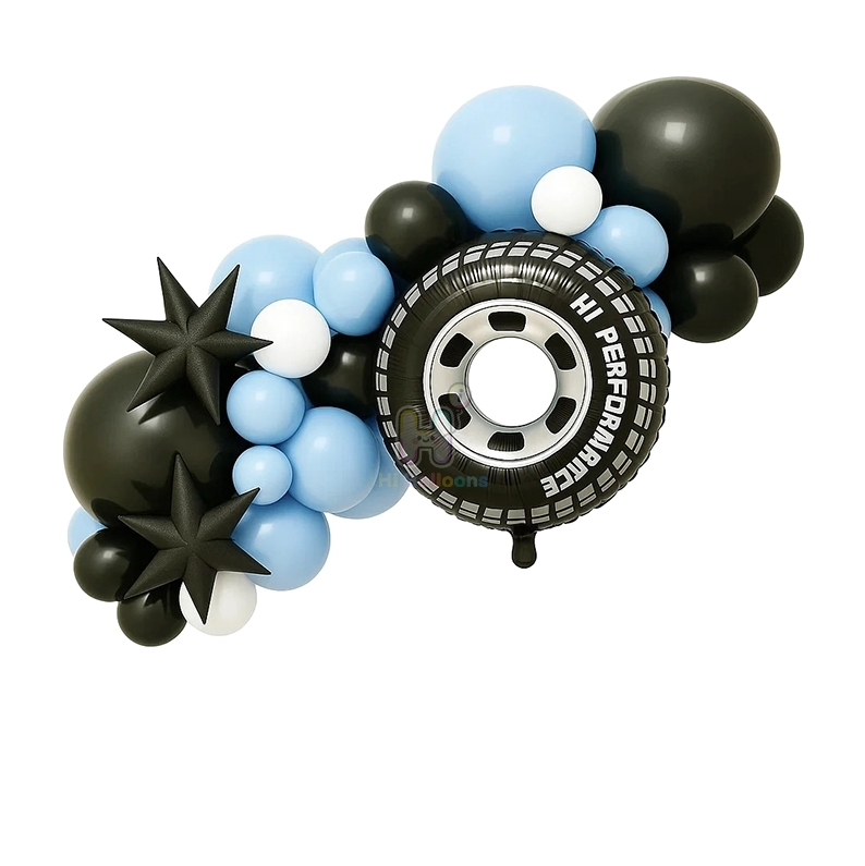 6 FT,Black,White,Yellow, Racing Theme Balloon Garland Kit With A Tire Foil Balloon