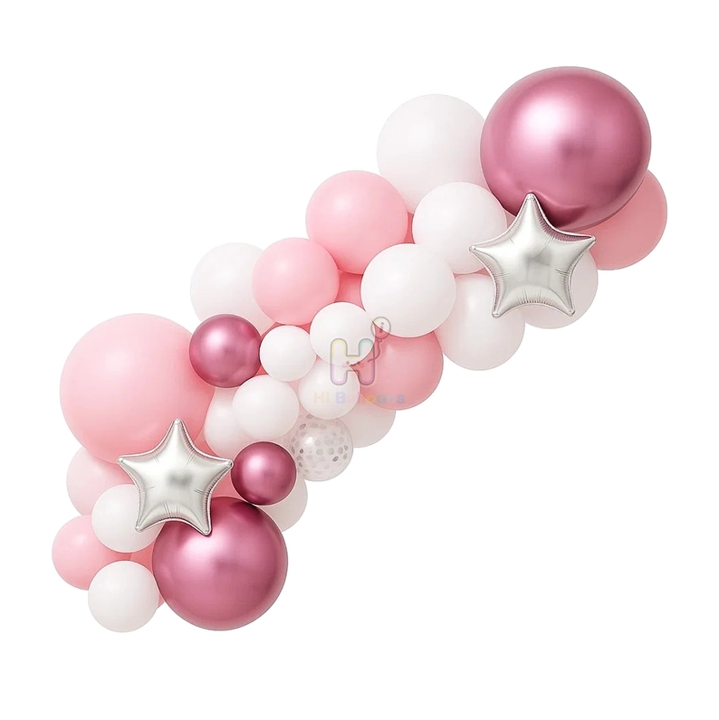 6 FT,Rose,White,Silver Confetti Balloon Garland Kit With Star Foil Balloons