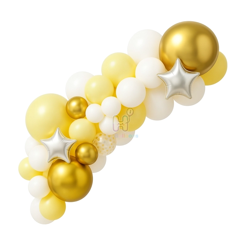 6 FT,Yellow,White,Gold Confetti Balloon Garland Kit With Star Foil Balloons