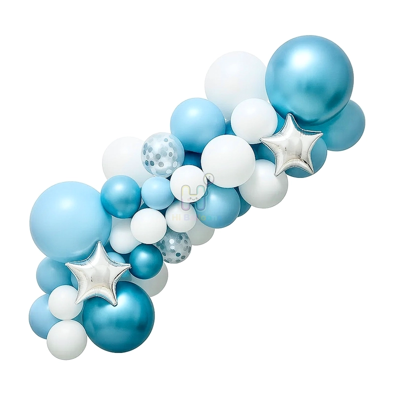 6 FT,Blue,White,Silver Confetti Balloon Garland Kit With Star Foil Balloons