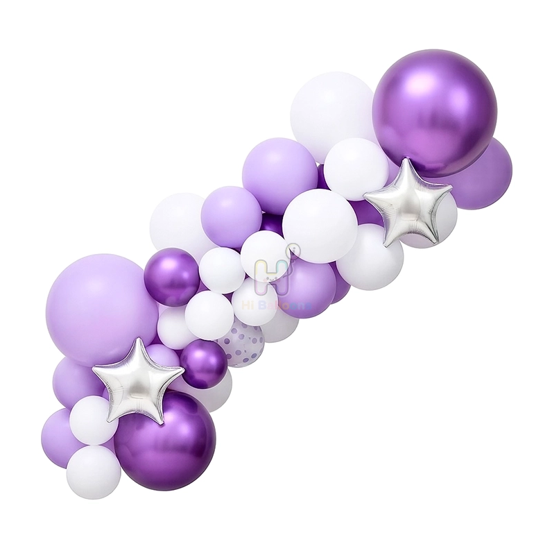 6 FT,Purple,White,Purple Confetti Balloon Garland Kit With Star Foil Balloons