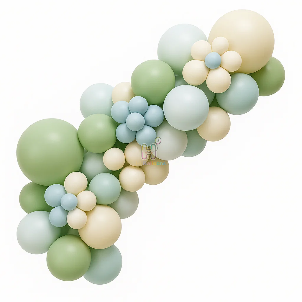 6 FT, Spring Green,Dusty Sand,Dusty Green,White Blue, Latex Balloon Garland Kit