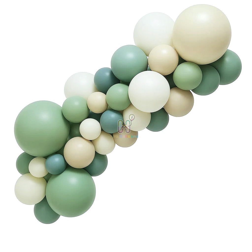 6 FT, Pea Green,Dusty Sand,Lake Blue,White, Latex Balloon Garland Kit
