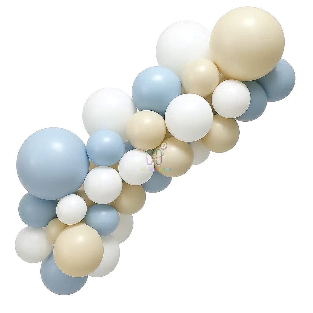 6 FT, Misty Brown,Pastel Blue,White, Latex Balloon Garland Kit