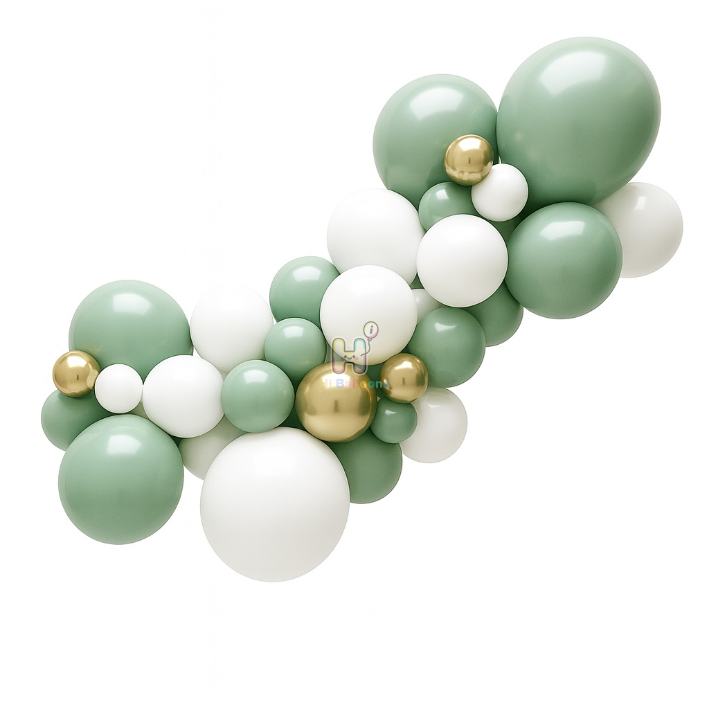 6 FT,Pea Green,White,Gold, Latex Balloon Garland Kit