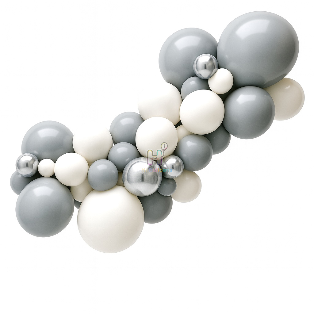 6 FT, Gray,White,Silver, Latex Balloon Garland Kit